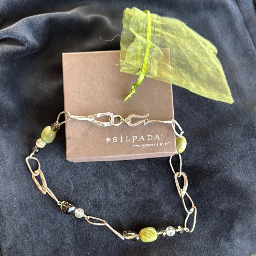Silpada Sterling Silver and Green Beaded Necklace